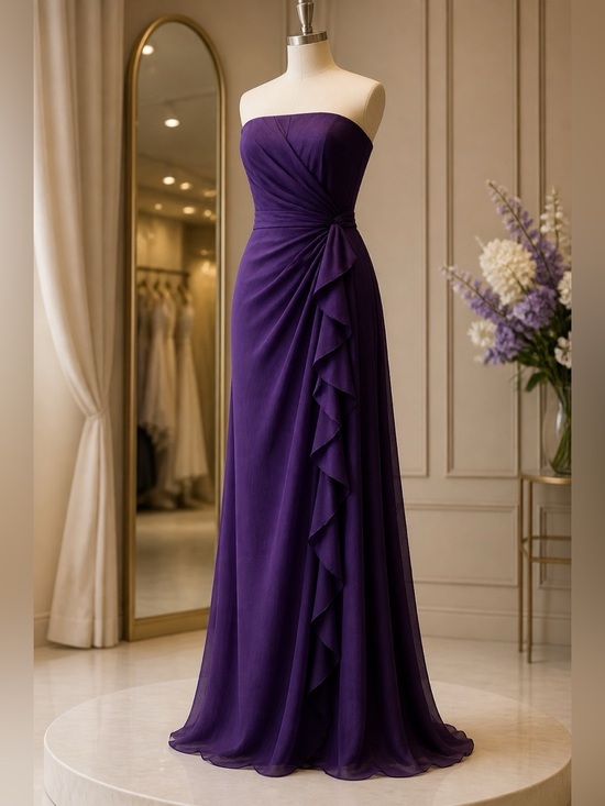 David's Bridal Dresses & Skirts - PLUM CHIFFON RUFFLE CASCADE SIZE 6 by DAVIDS BRIDAL EUC